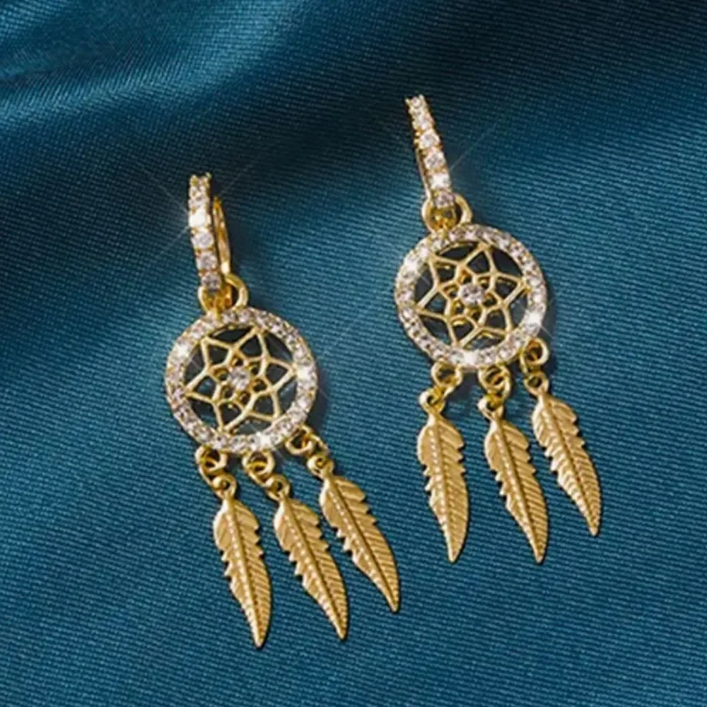 BESTSELLER EARRINGS DREAM CATCHER GOLD TONE CRYSTAL DIAMOND